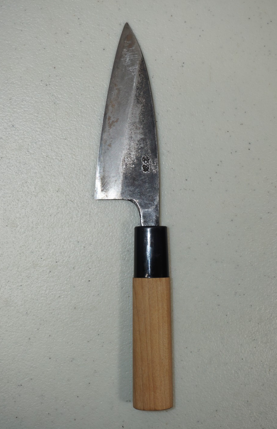 Marked Japanese Carbon Steel Double Bevel Ryoba Deba Knife 8-7/8″ (4-1/8″ Edge)