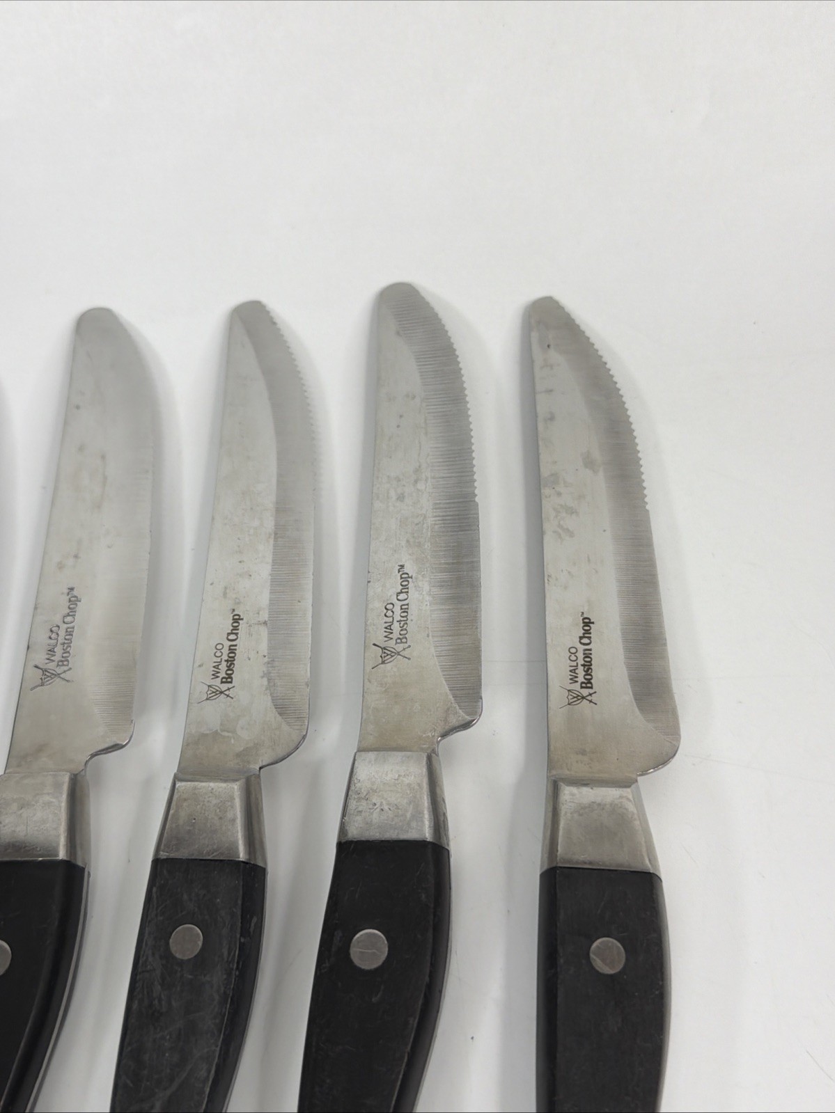 Walco Boston Chop Steak Knives EUC And Black Wood Handle Silver hardware