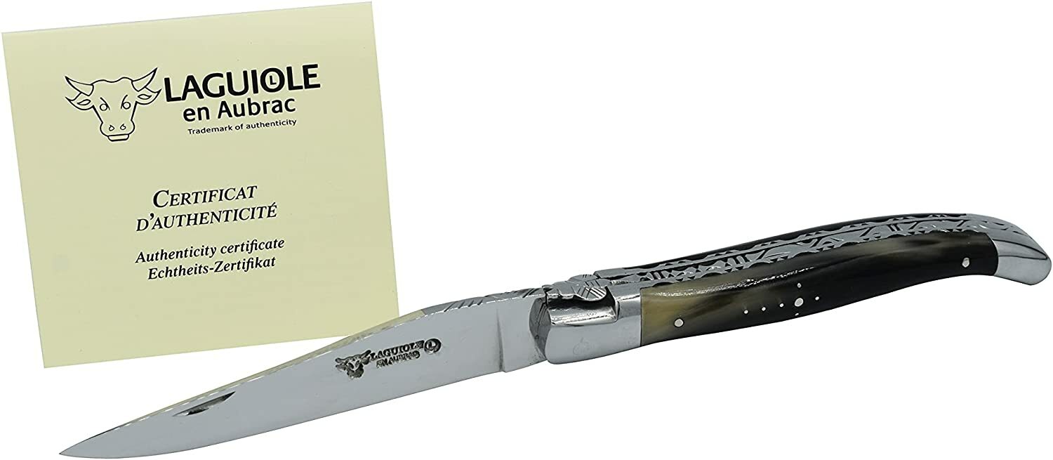 Laguiole En Aubrac Folding Pocket Knife With Flamed Solid Horn Handle, 4.75-In