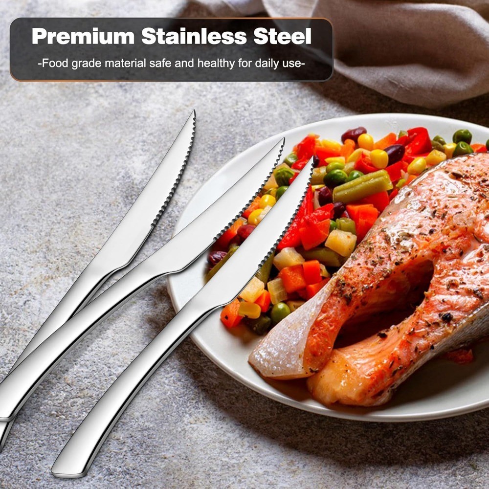 Serrated Steak Knives Set of 8 Stainless Steel Dinner Knives for Home Kitchen