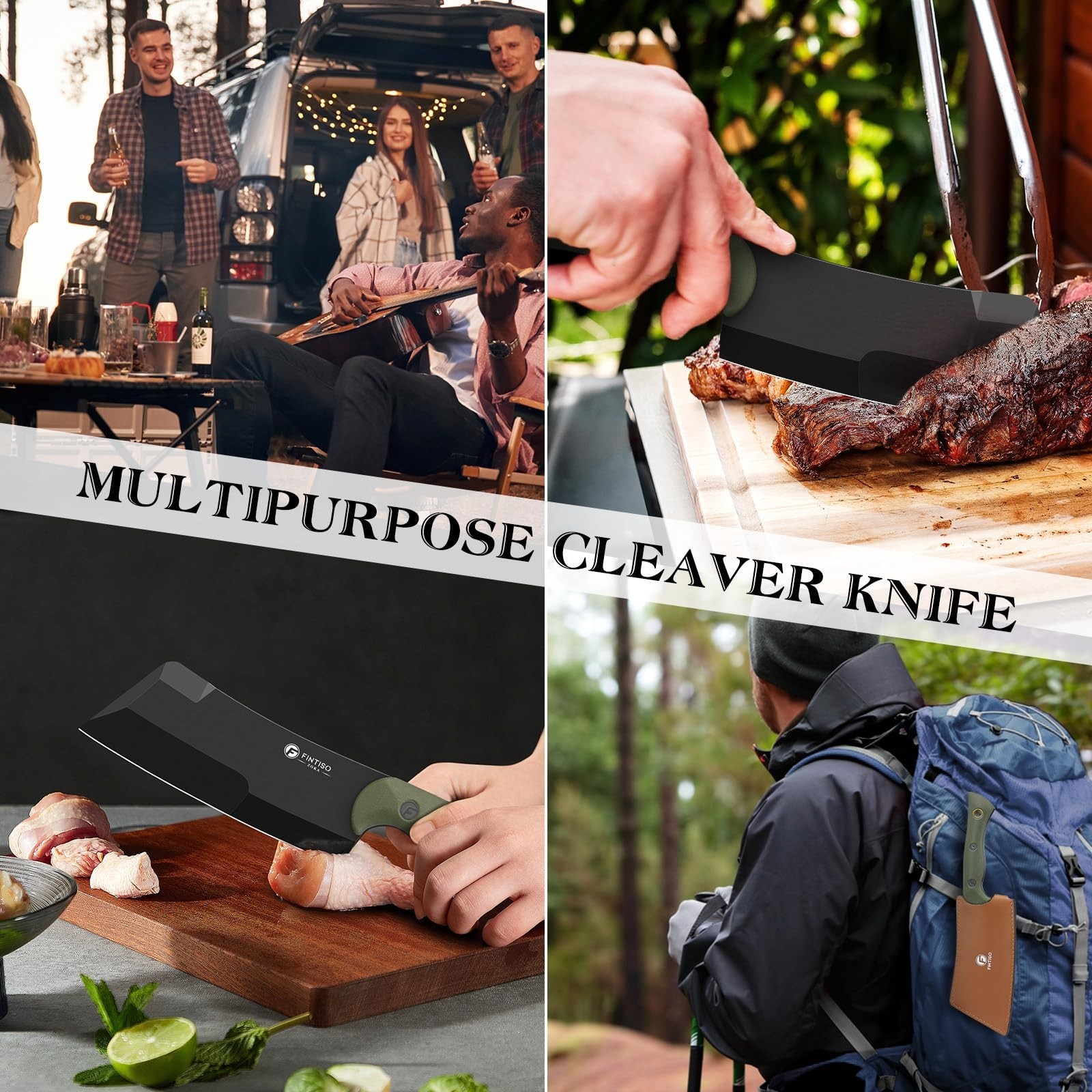 FINTISO 5.5″ 2-in-1 Chef & Meat Cleaver Knife Full Tang G10 Handle 14C28N Steel