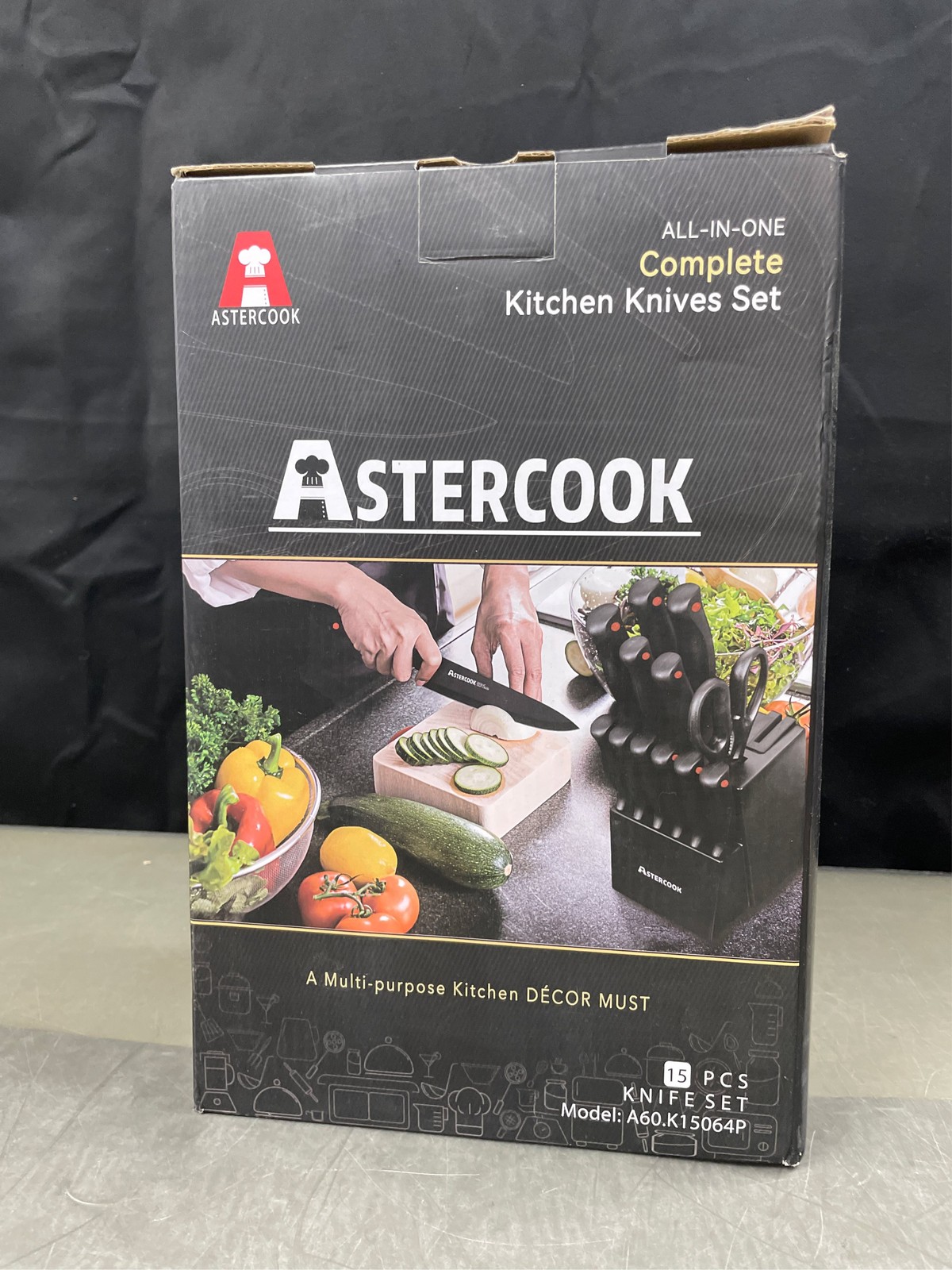 Knife Set, Astercook 15 Pieces Knife Sets for Kitchen with Block
