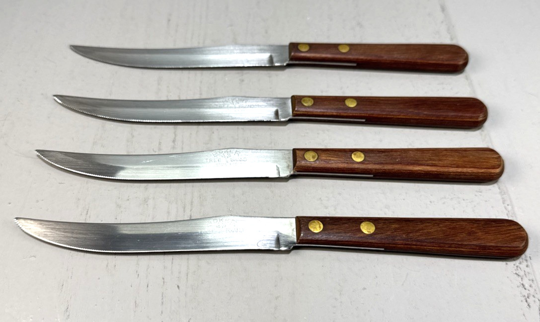 Vintage Boker Tree Brand Steak Knives Set of 4 with Wood Handles