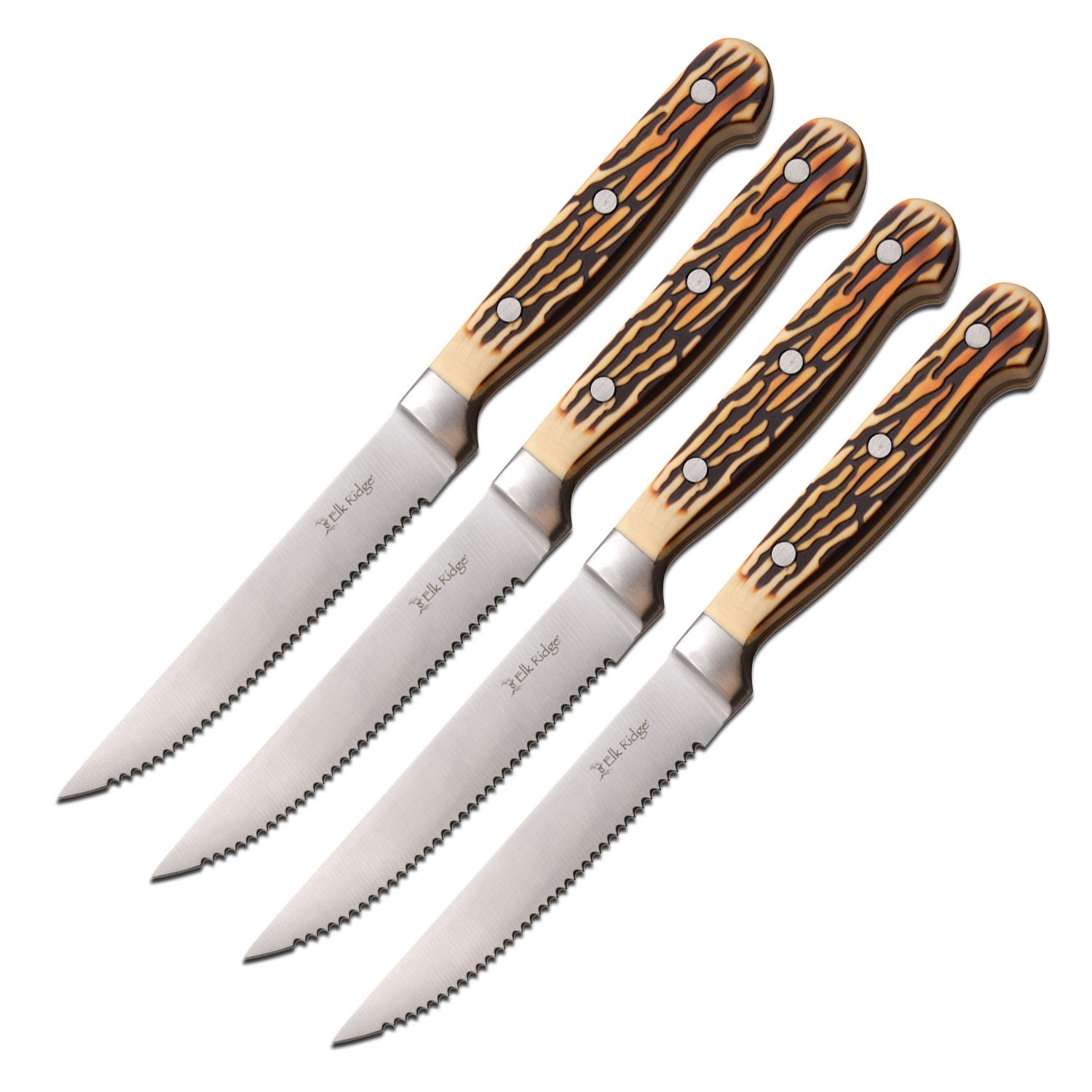 9.25″ Elk Ridge Steak Knife 4 PC Set w/POM Handle(s)-Full Tang Construction