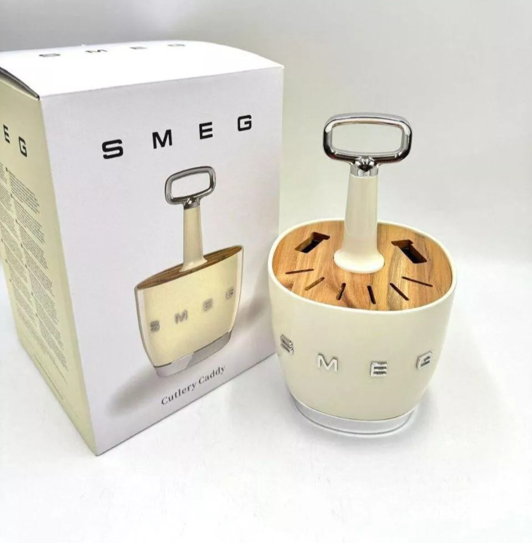 SMEG Brand New 6 x 4 Cutlery Set with Cutlery Caddy Cream Color Limited Edition