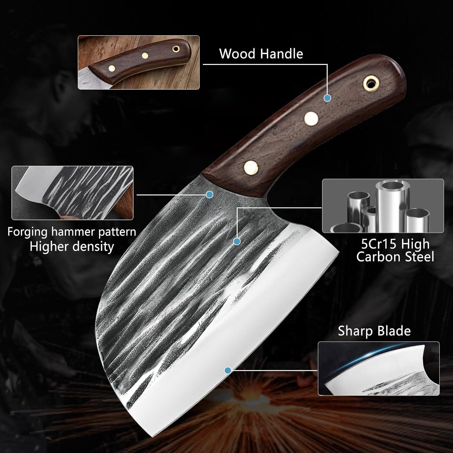 Handmade HAND FORGED DAMASCUS STEEL CHEF KNIFE Set Kitchen Knives with Sharpener