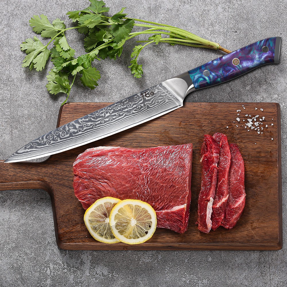 TURWHO 8in Slicing Knife Carving Knife Japanese VG10 Damascus Steel Resin Handle