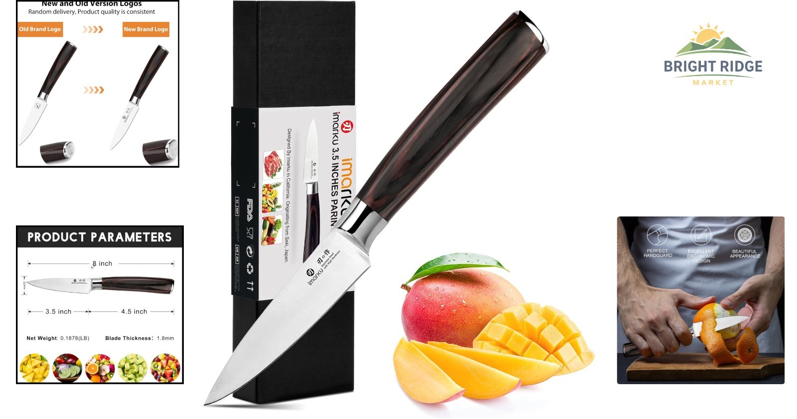 3.5 Inch Paring Knife with High Carbon Stainless Steel Blade & Pakkawood Handle