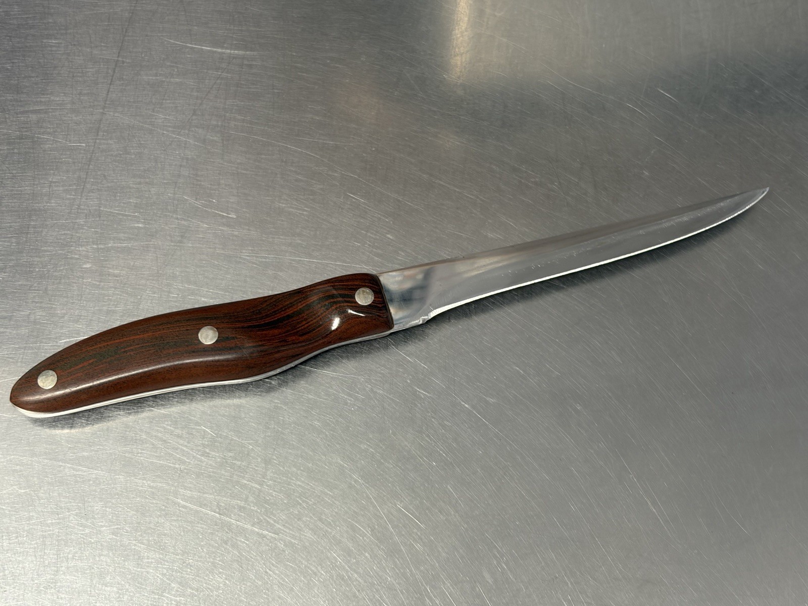Vintage CUTCO No. 21 Kitchen Knife Classic Wooden Brown Swirl Handle 4 3/8” Trim