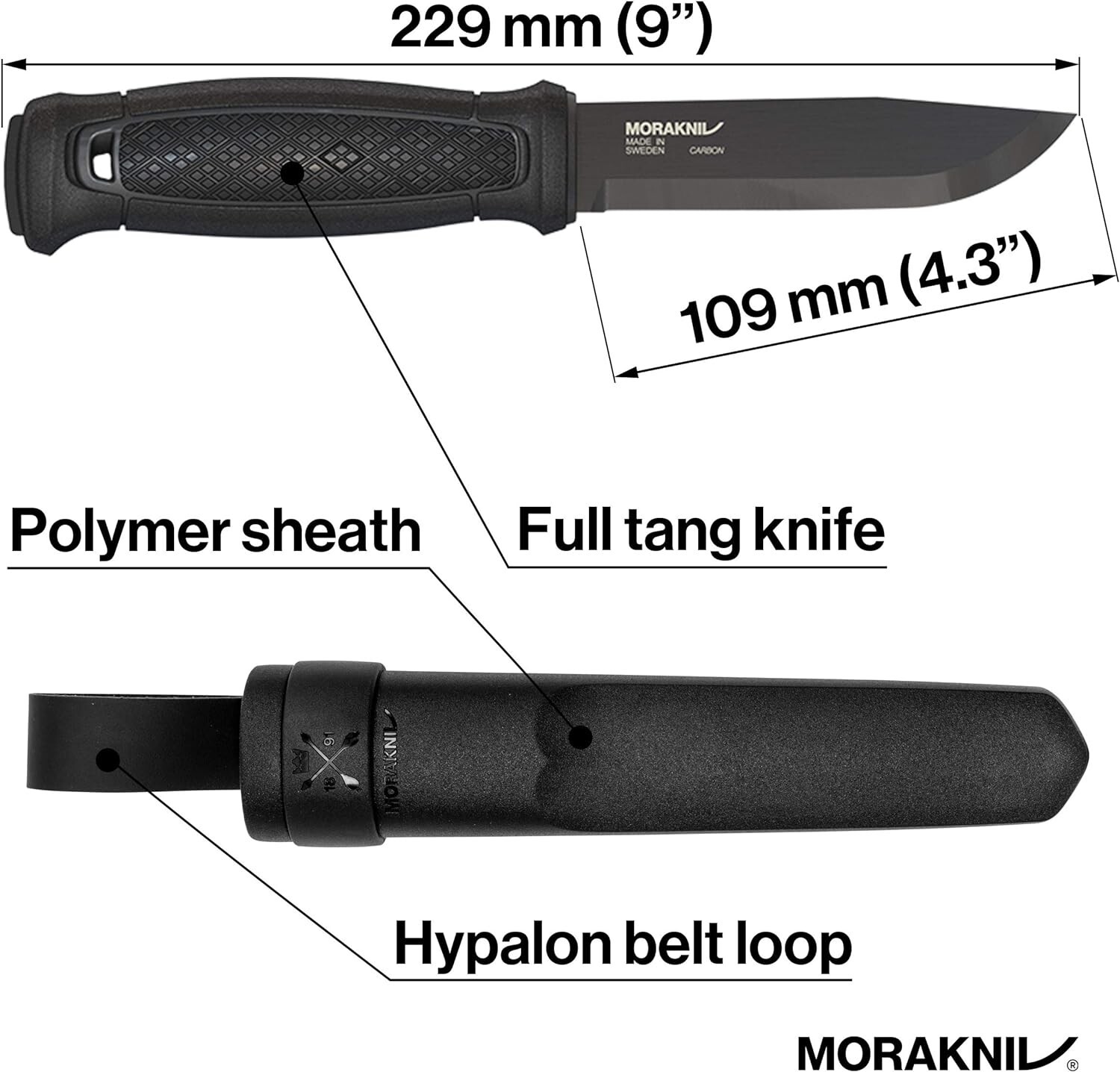 *1-Set* Morakniv Garberg Carbon Steel 9.0” Knife Black Polymer Sheath 13716
