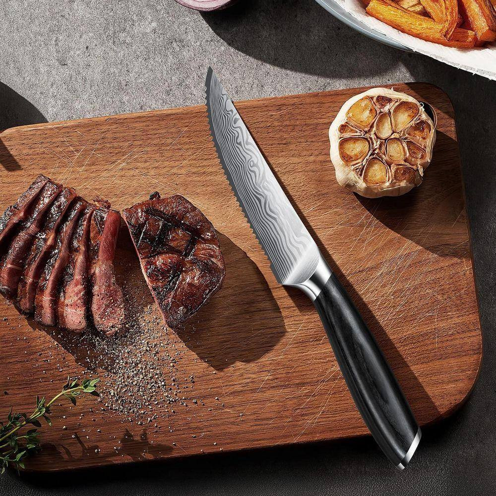 4.5In. Japanese Serrated Partial Tang Steak Knife Set, Ultra Sharp High Carbon P