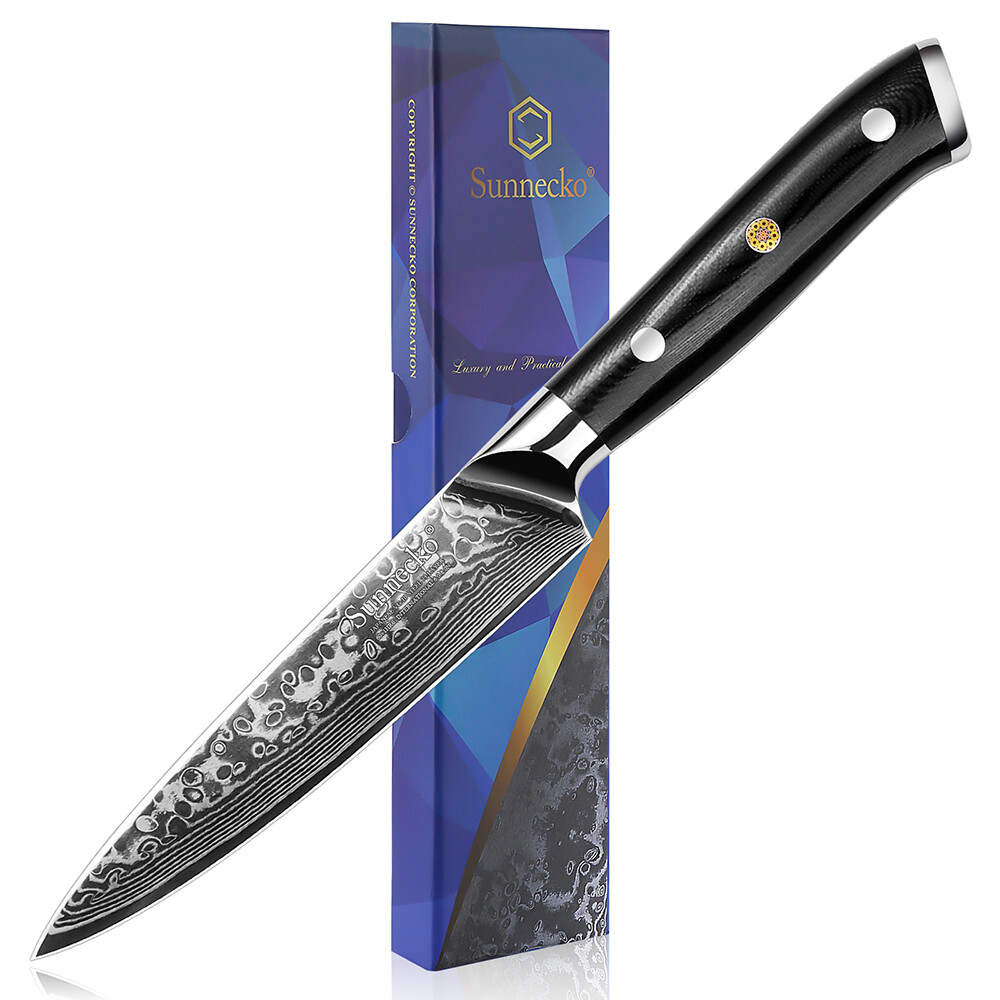 Sunnecko Damascus 5 Inch Utility Steak Knife Precision Kitchen Tool for Cutting
