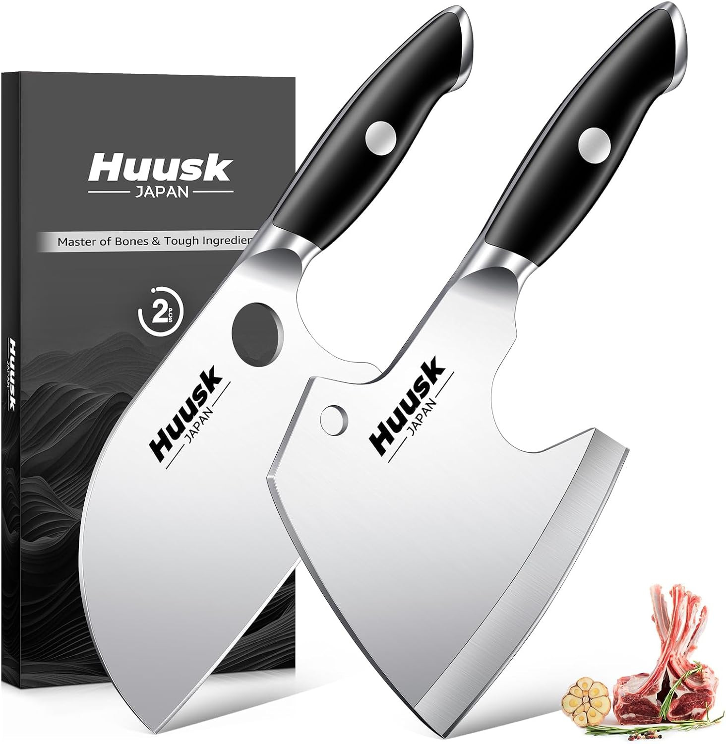 Cleaver Knife Set 2PCS – Bone Cleaver Heavy Duty & Serbian Knife Set | ATS-34 St