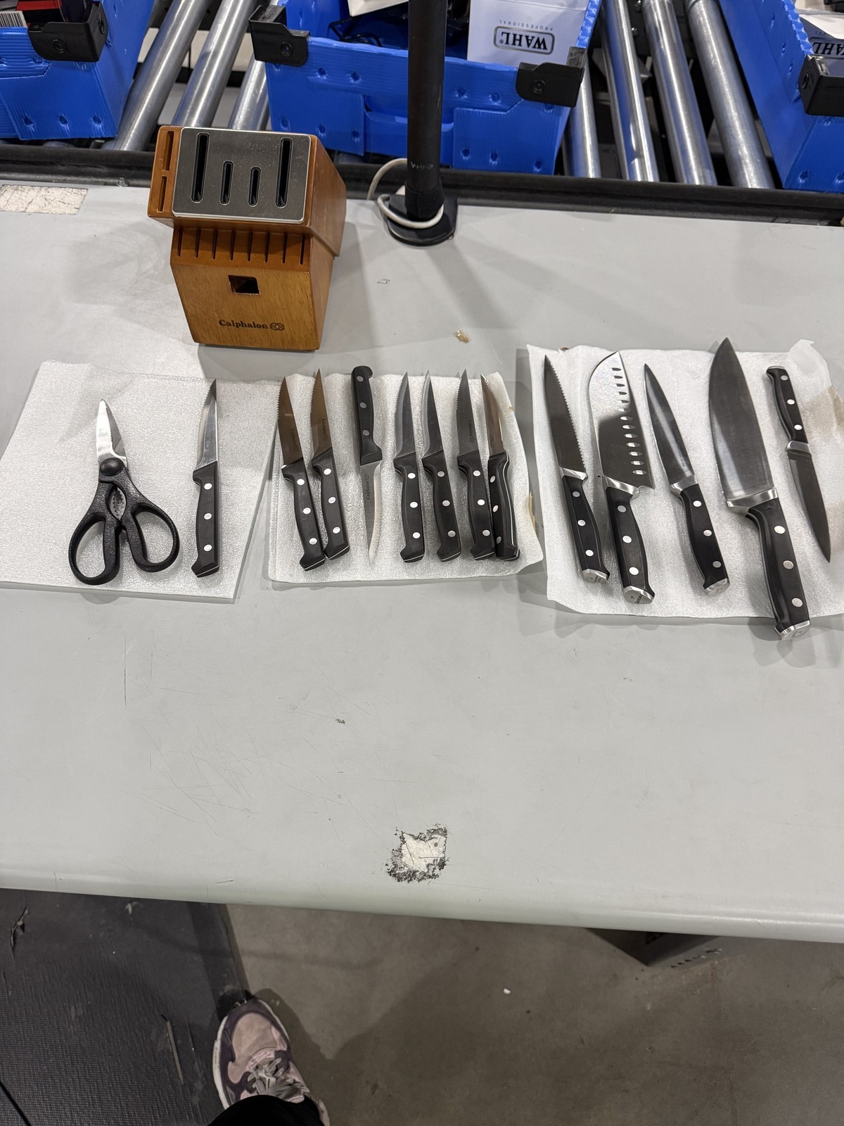 WOOD BROWN – CALPHALON WOODEN KNIFE SET 13 KNIFES AND A PAIR OF SCISSORS