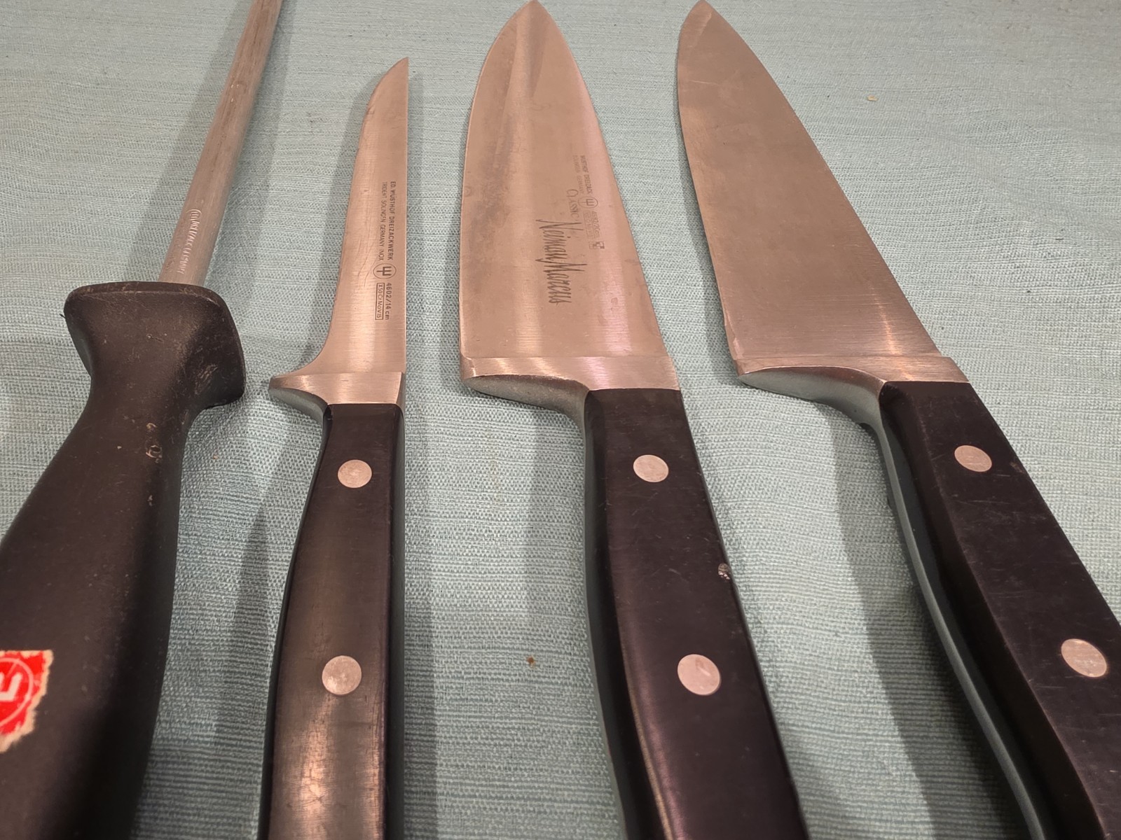 WUSTHOF 3 Knives & Sharpner 4582 20cm 4602 14cm Germany Read All.