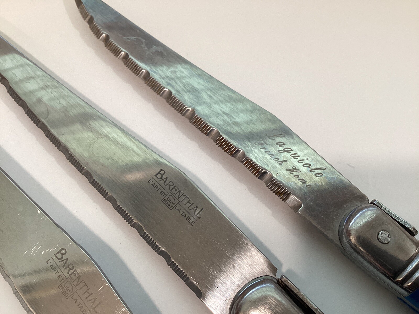 Barenthal France 4 Piece Laguiole Steak Knifes 3 Black 1 Blue Handle