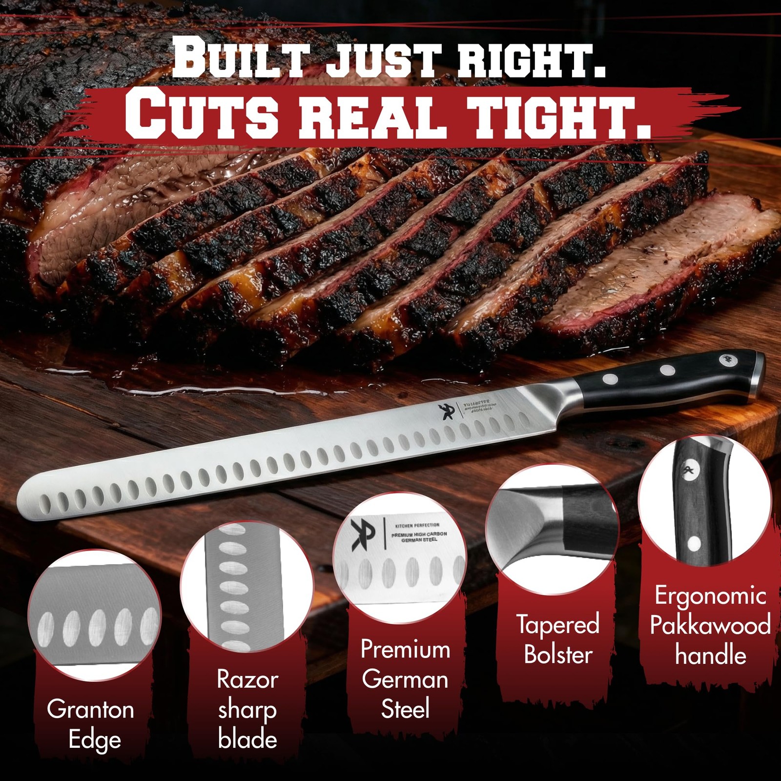 12 inch Brisket Knife German Steel Granton Edge Slicing Meat BBQ Grill Gifts