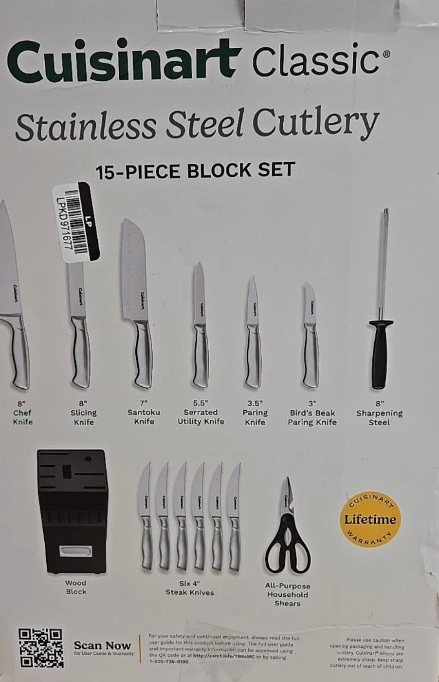 CUSINART CLASSIC STAINLESS STEEL 15 PIECE CULTERY SET KNIFE BLOCK SILVER NIB NEW