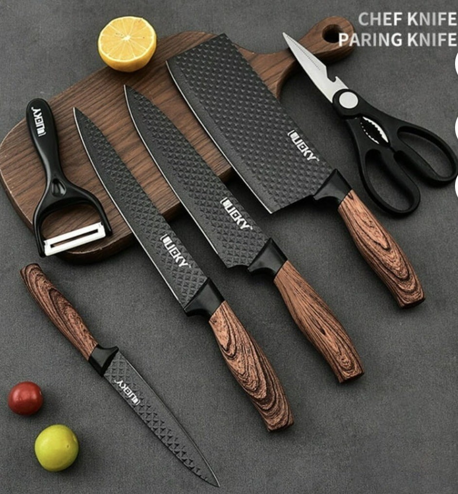6 Pcs Chef’s Knives Set Stainless Steel Cleaver Scissors Peeler Kitchen Tools