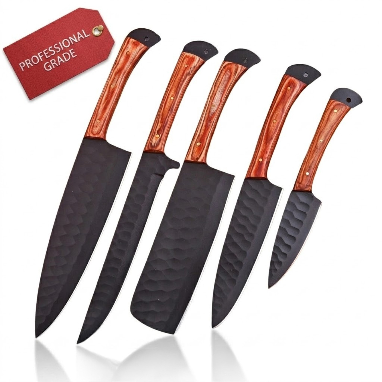 Hand Forged High Carbon Steel 5Pc Chef Cleaver Santoku Set Full Tang Knife Roll