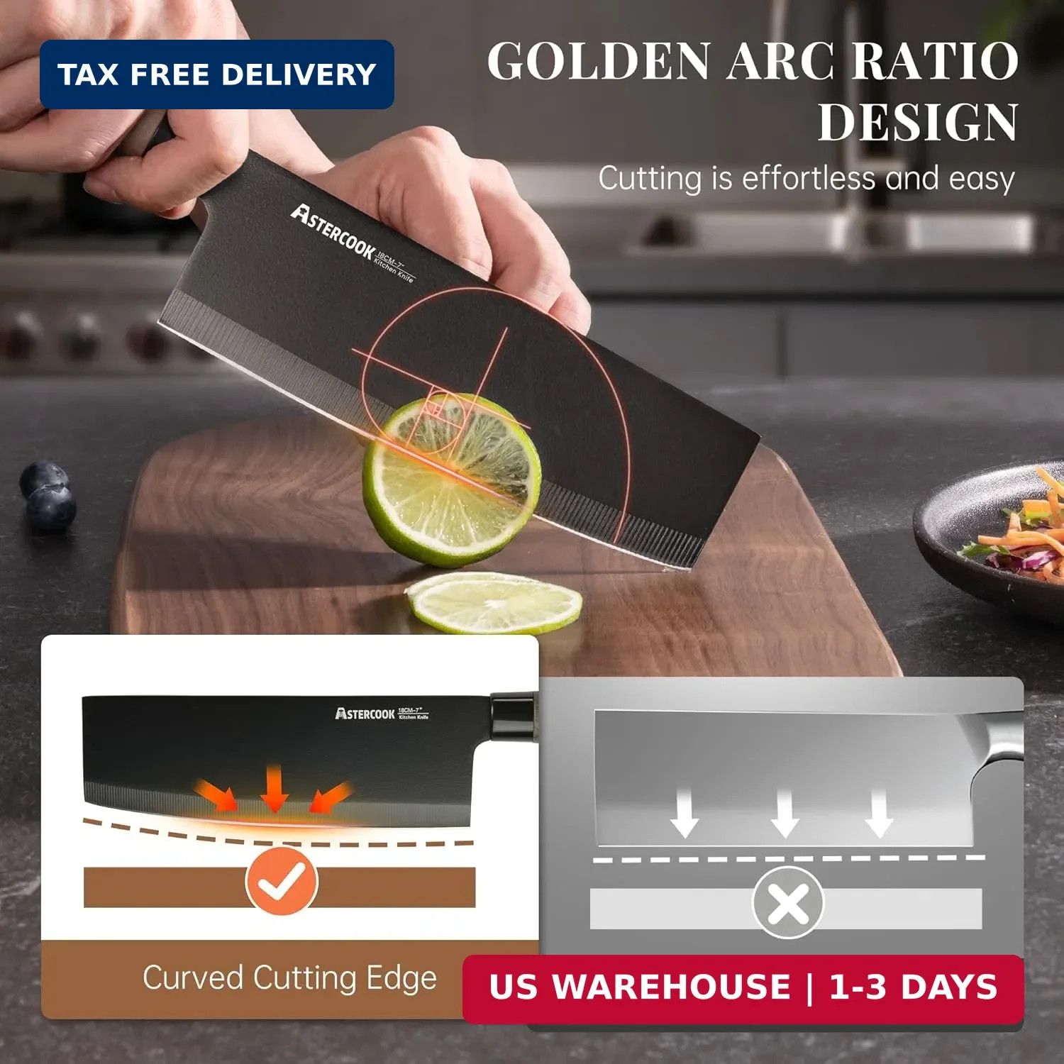 Astercook Knife Set, 6-Piece Kitchen Knife Set with Block, High Carbon Stainless