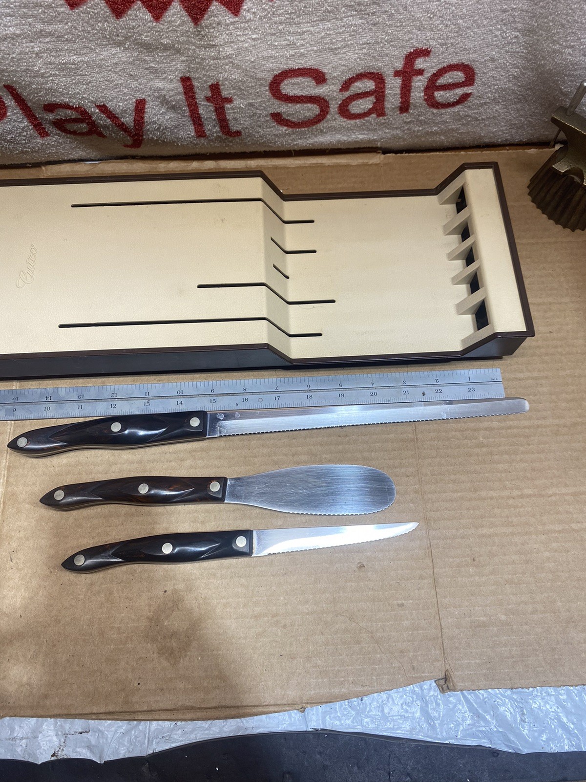 Vintage Cutco 3 Piece Brown Knife Set 1721 1724 1768 with Holder