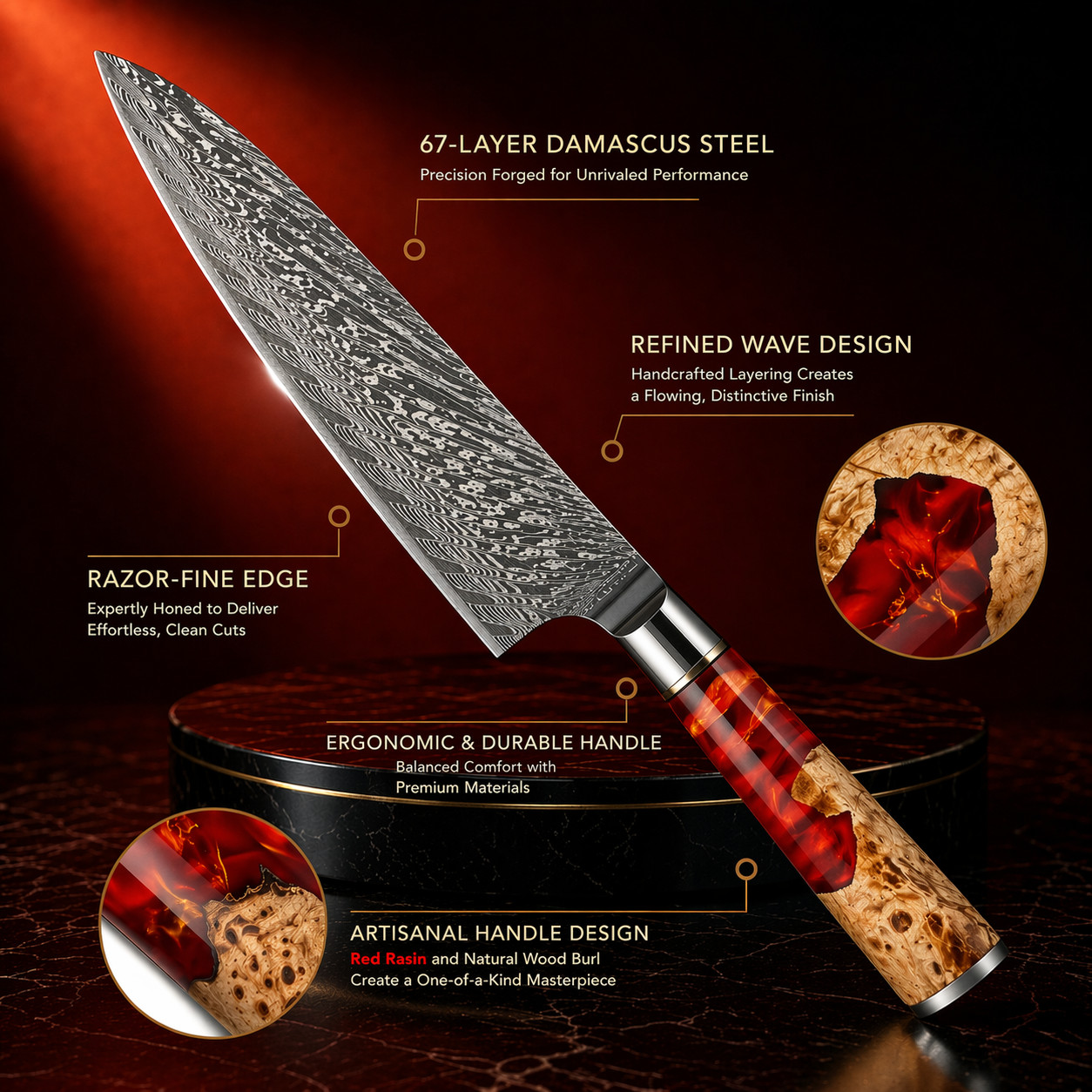 6-Piece Damascus Knife Set 67-Layer VG10 Japanese Kitchen Knives Red Resin