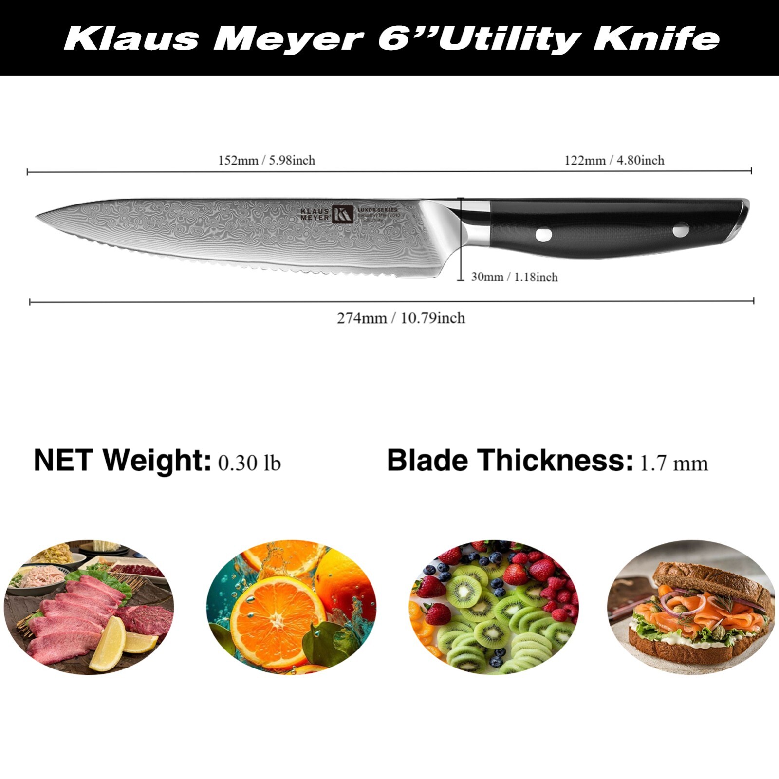 Klaus Meyer Luxor Damascus Steel 3 Piece Knife Set with Sapele Wood Box