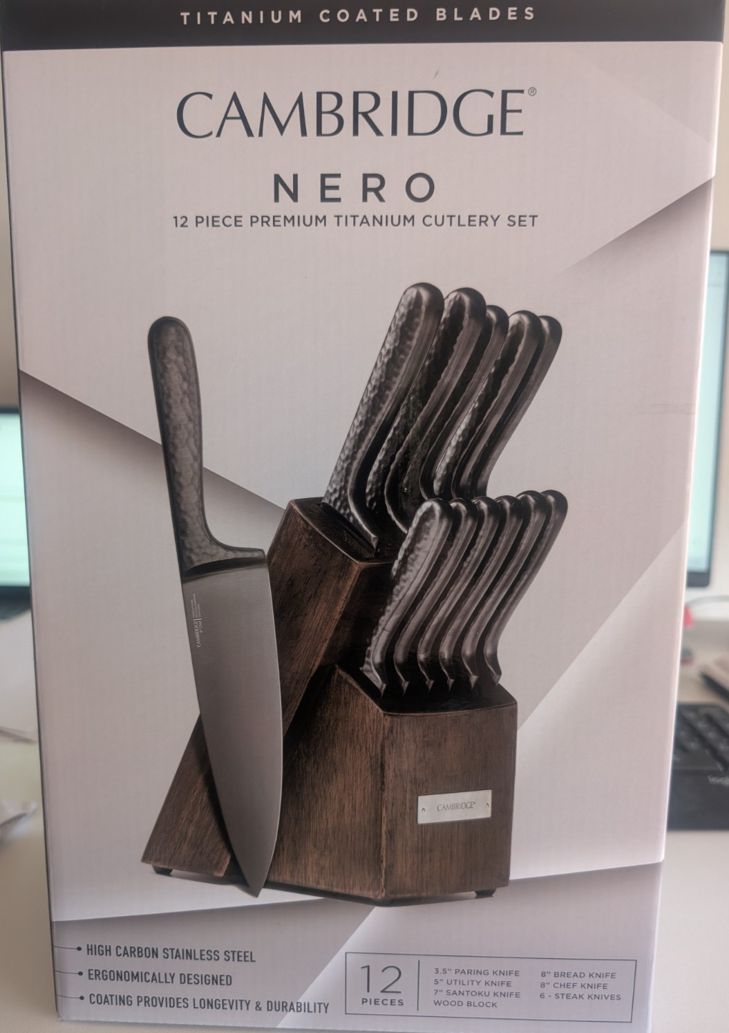 Knife Set Cambridge Nero Titanium Cutlery w/ Block 12 Piece Brand NEW!