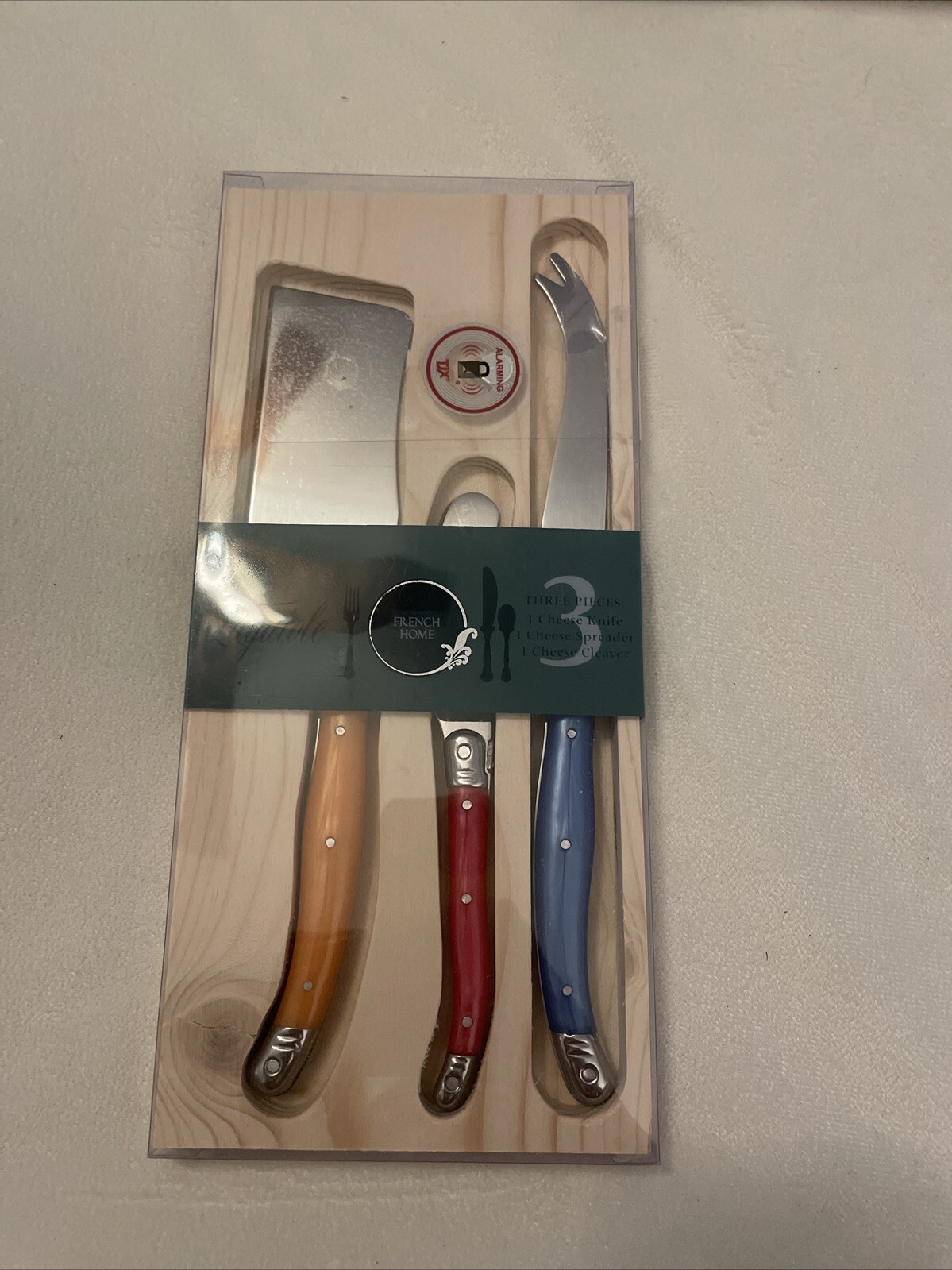 Laguiole Jean Dubost Cheese Knife 3-Piece Set French Home Orange Red Blue New