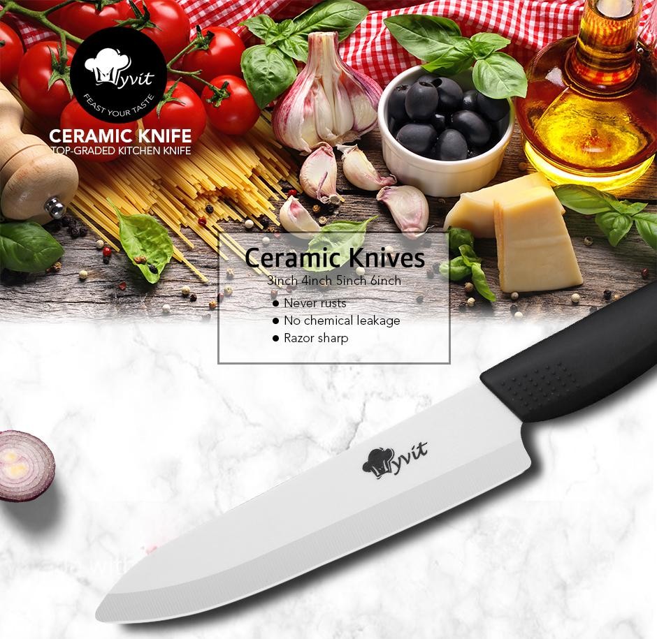 Green Set Ceramic Knives with Holder Fruit Utility Slicing Chef Knives Kitchen