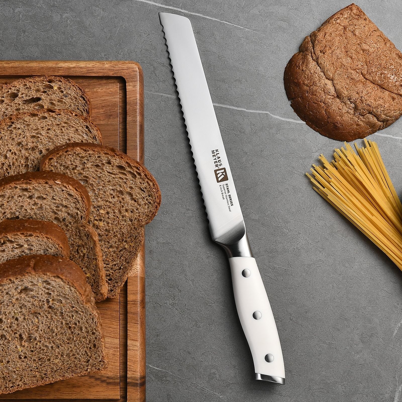 Stahl High Carbon Exclusive German Steel 8 inch Bread Knife (White)
