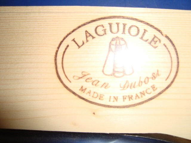 Set of 6 authentic French Jean Dubost Laguiole steak knives blue white red NEW