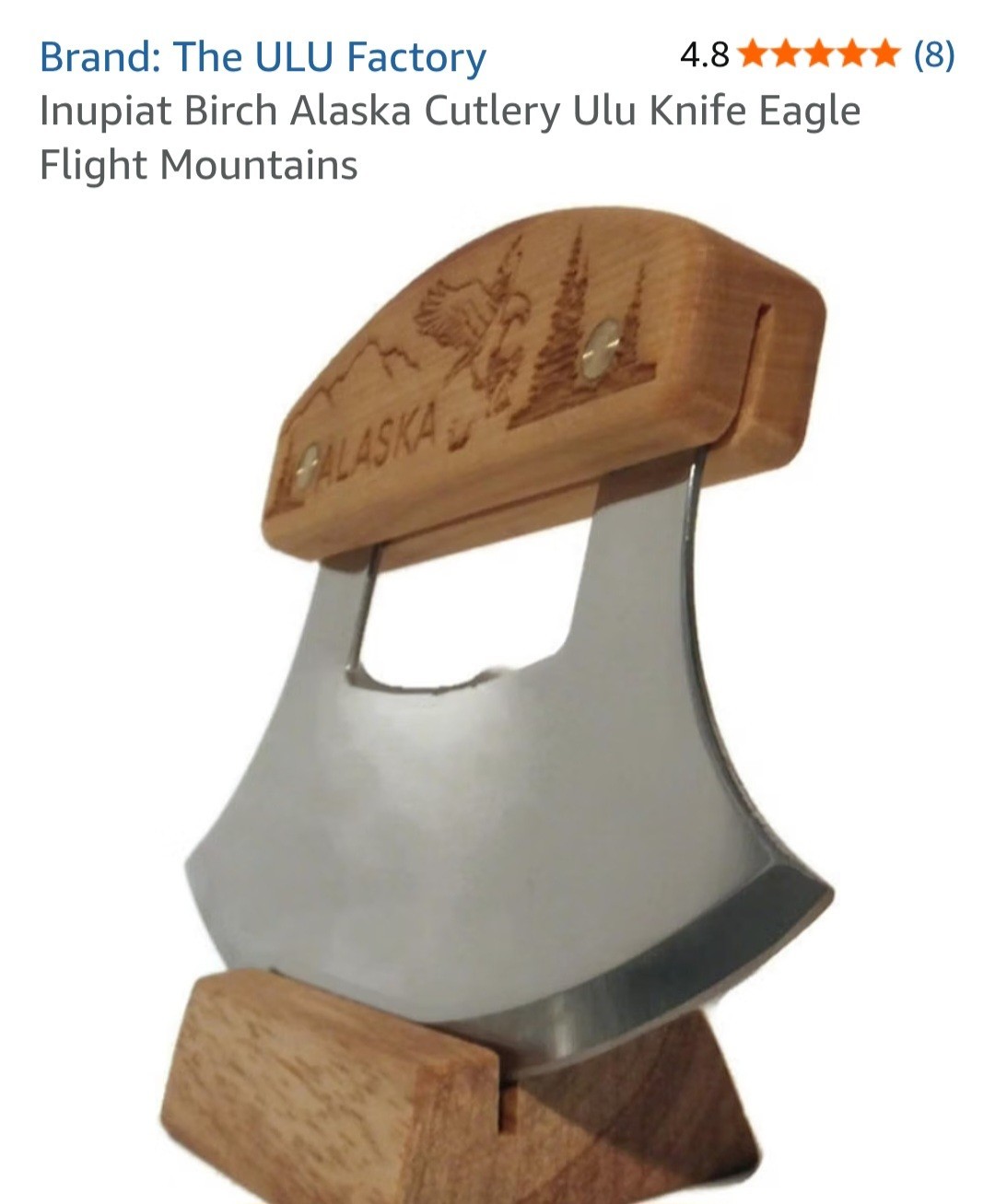 The ULU Factory Alaska ULU 5in Stainless Ulu Knife Set w/ Birch Stand