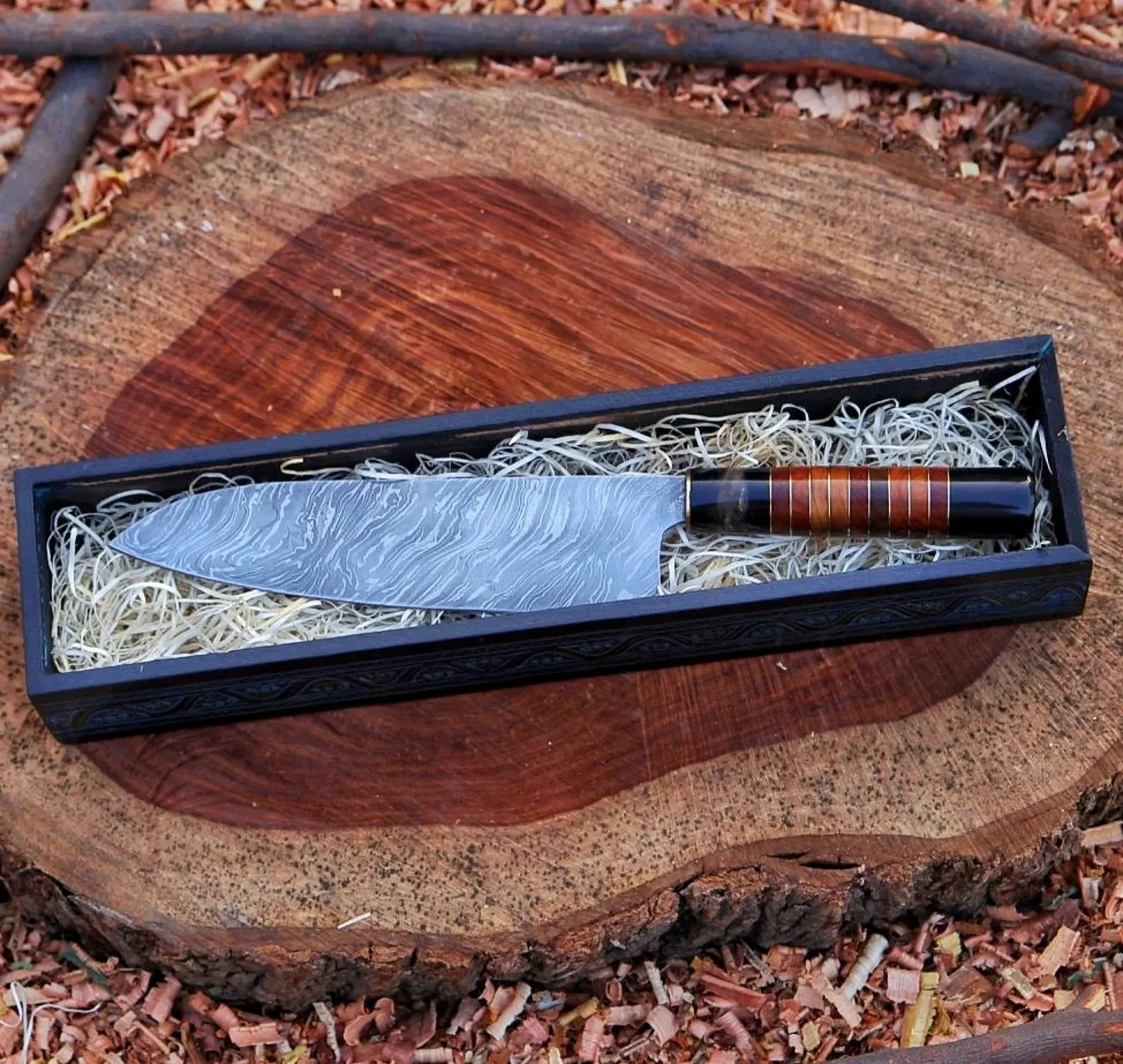 Hand-Forged Damascus Steel Chef Knife With Rosewood Handle
