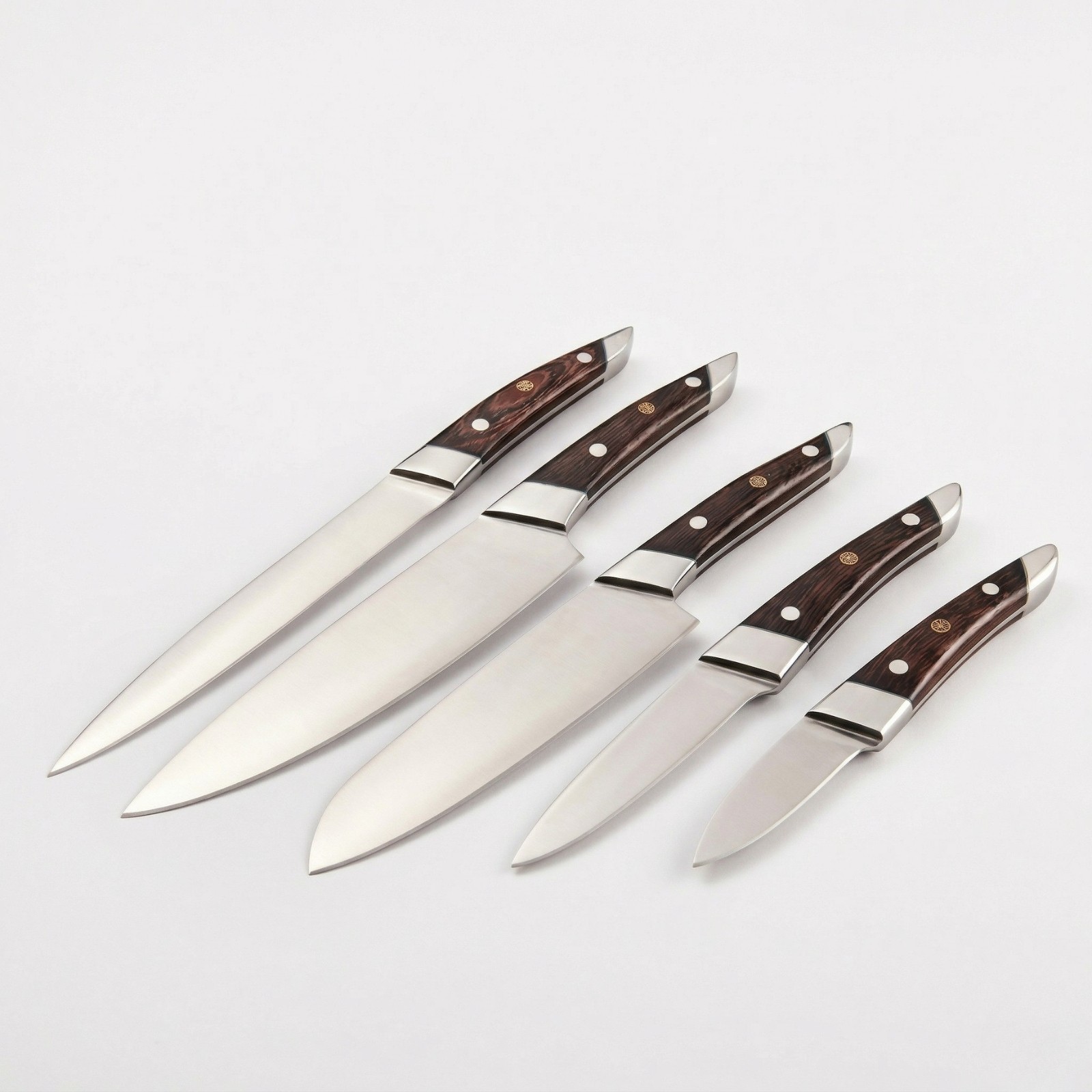 Custom 5pc Kitchen Knife Set Handmade Rosewood Mosaic Pin Professional Chef Gift