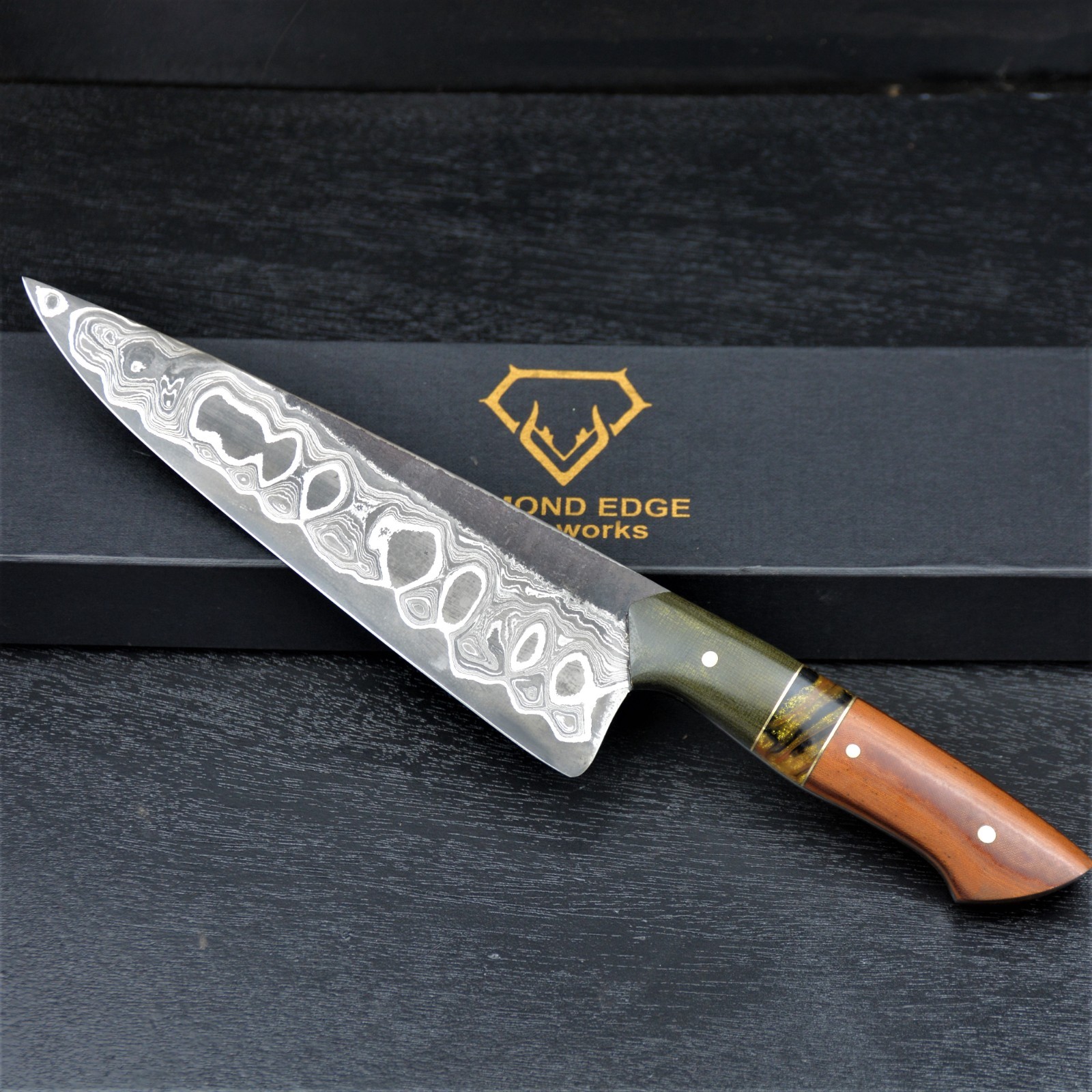 HandForged Gyuto Damascus Chef Knife San Mai , 52100 steel core , G 10 Handle