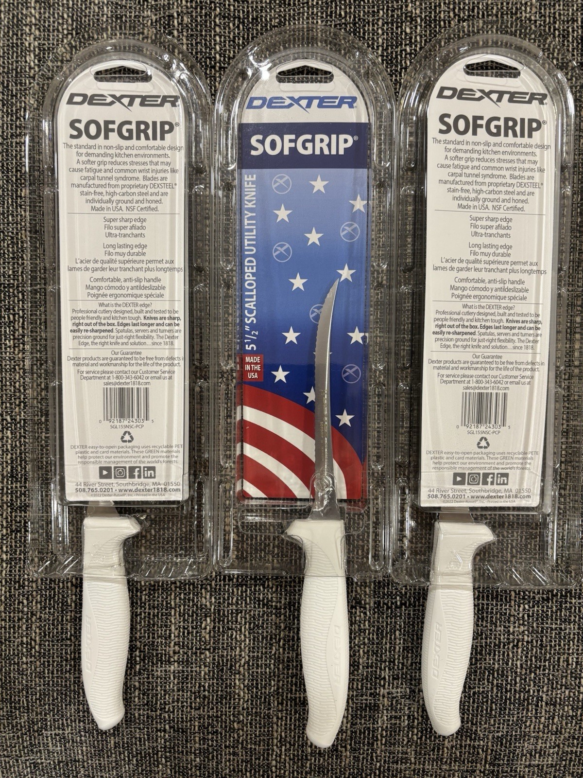 3 Lot Dexter Russell SGL155NSCpcp SofGrip 5-1/2 In Scalloped Utility Knife [USA]