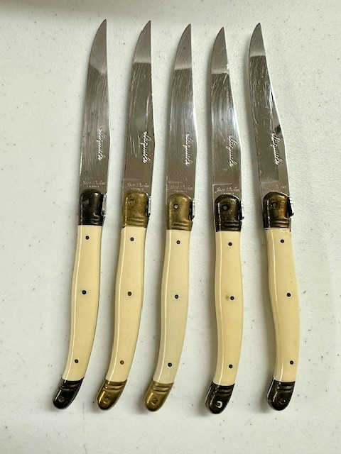 4 Laguiole Jean Dubost Fine Steak Knives France Bee Cream Handle 9″