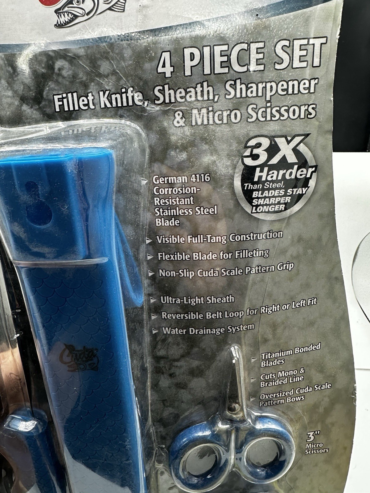 Cuda Titanium 4 Piece Fishing Set – 7″ Fillet Knife, Sheath, Sharpener, Scissor