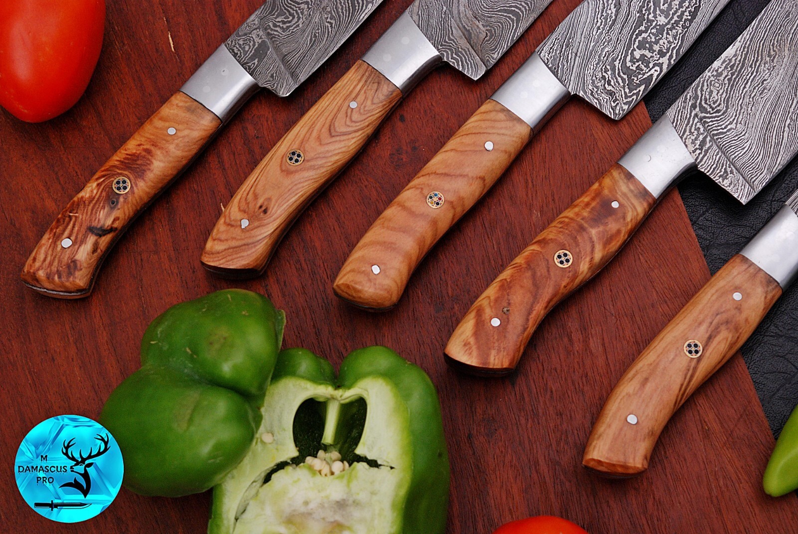 CUSTOM MADE HAND FORGED DAMASCUS STEEL CHEF KNIFE SET KITCHEN KNIVES M 132