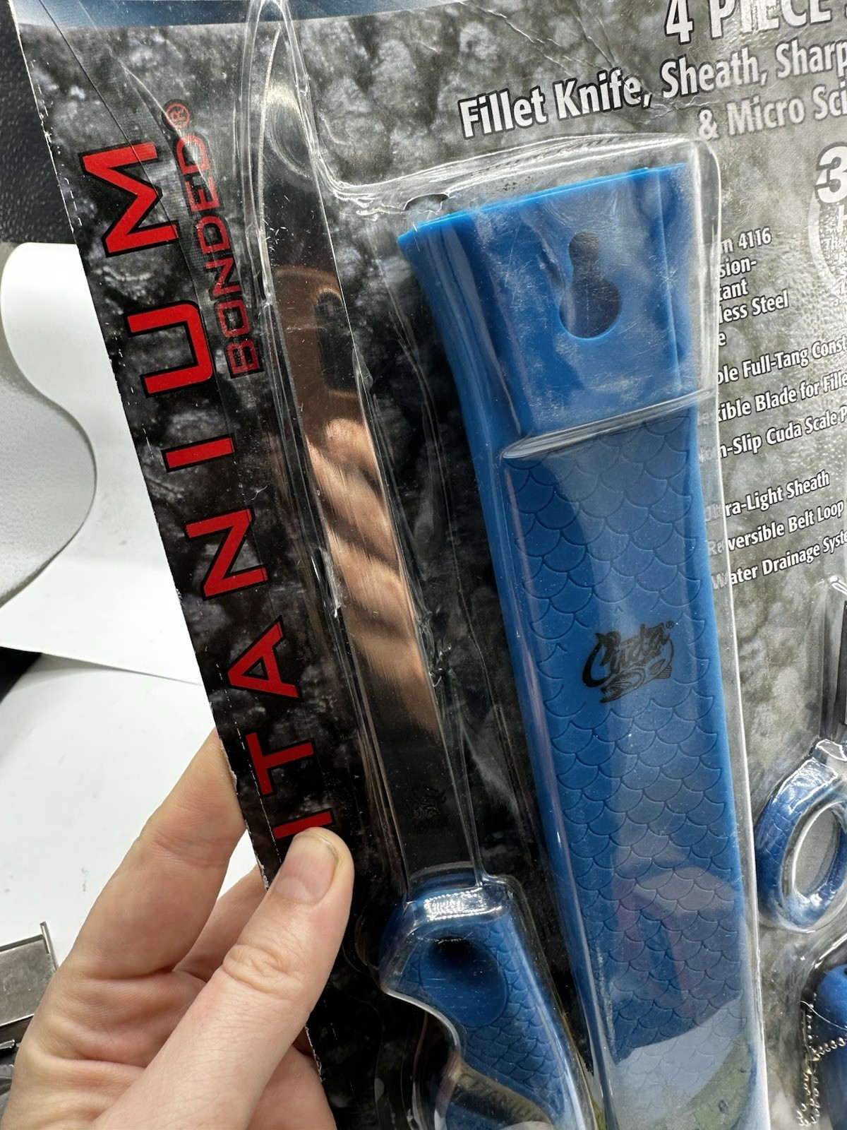 Cuda Titanium 4 Piece Fishing Set – 7″ Fillet Knife, Sheath, Sharpener, Scissor