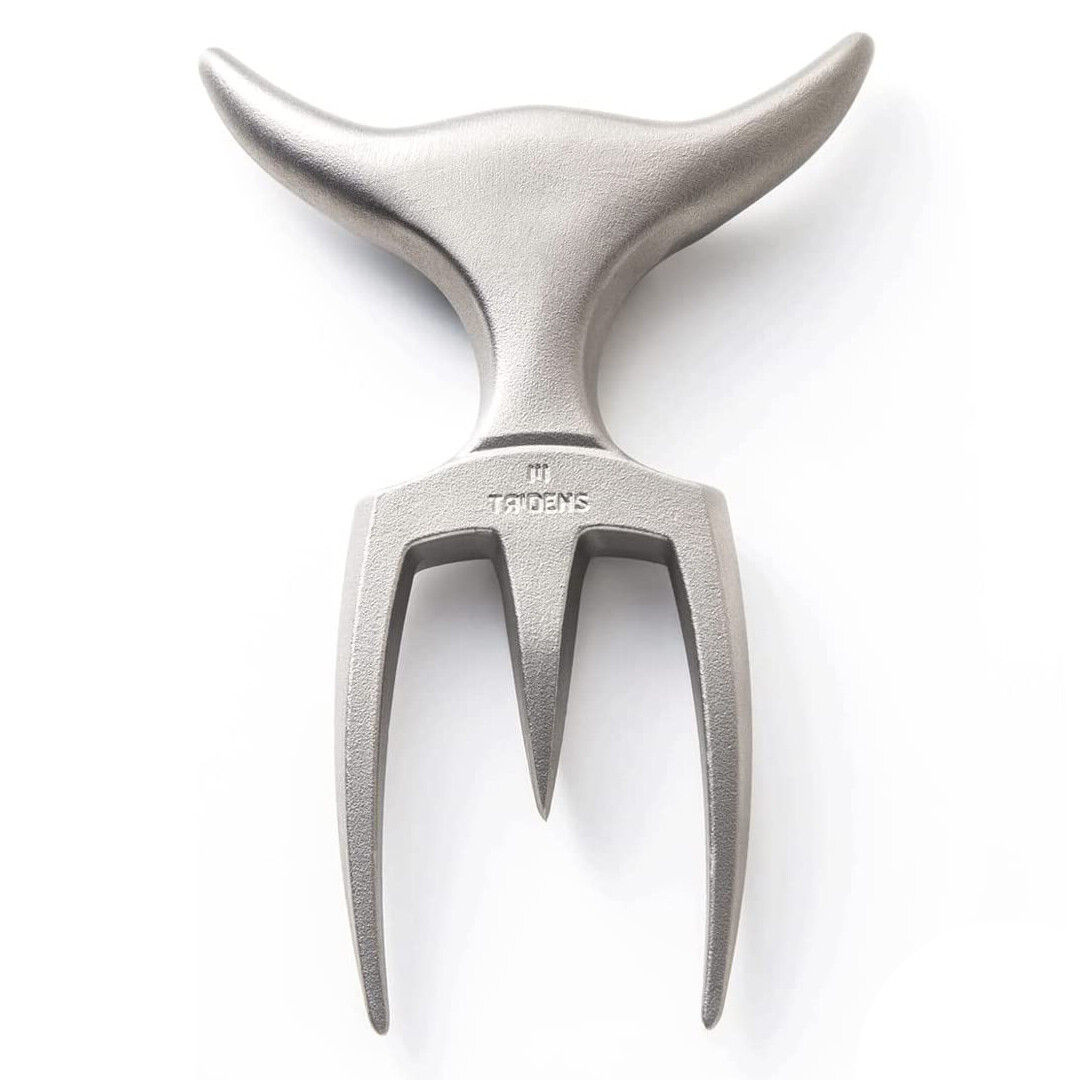 Tridens Ergonomic Vintage Brute Stainless Steel Fork, 6.5-In With Beechwood Base