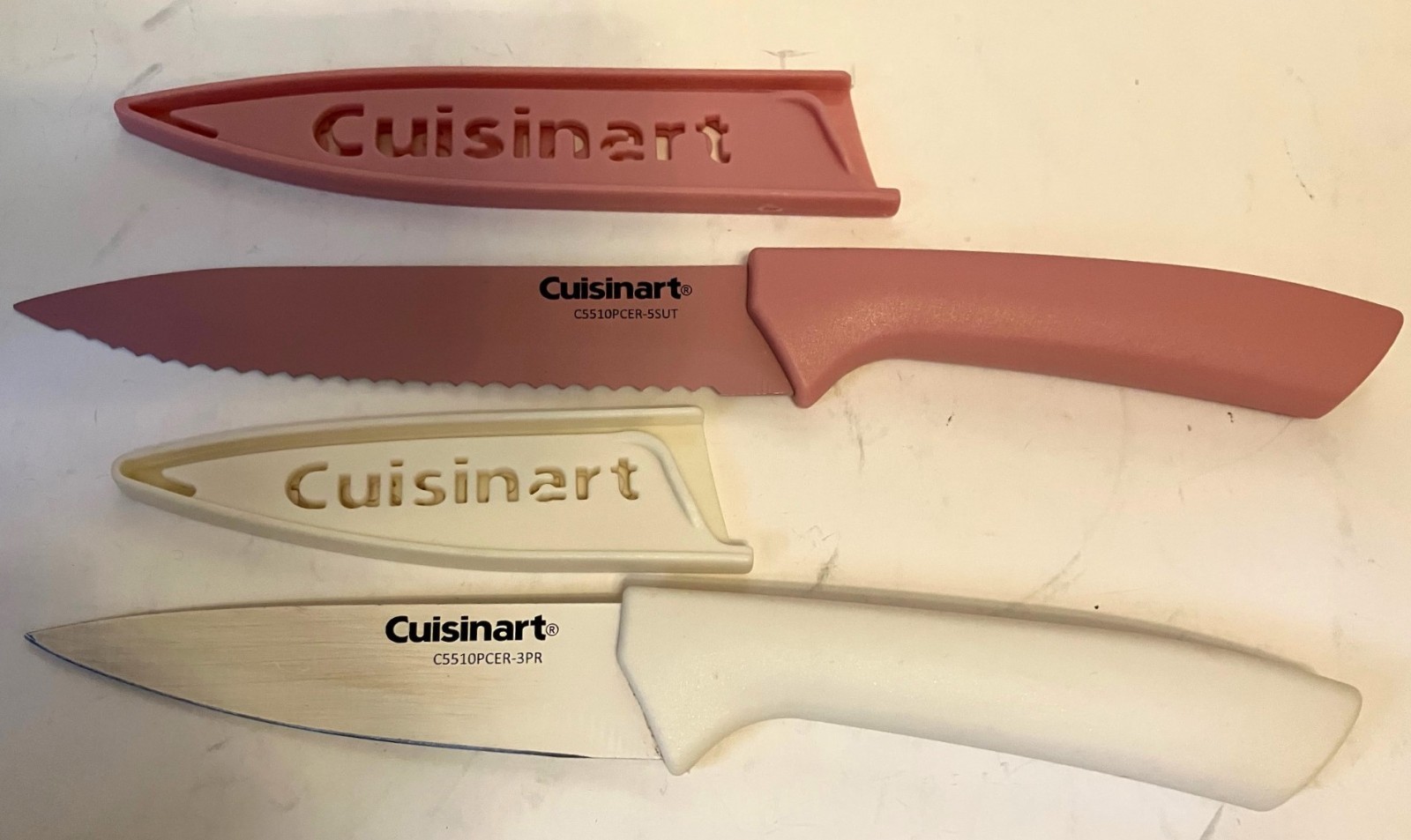Cuisinart Ceramic Coated Knife Pink 10″ Serrated & Beige 8″ Smooth Edge Set of 2