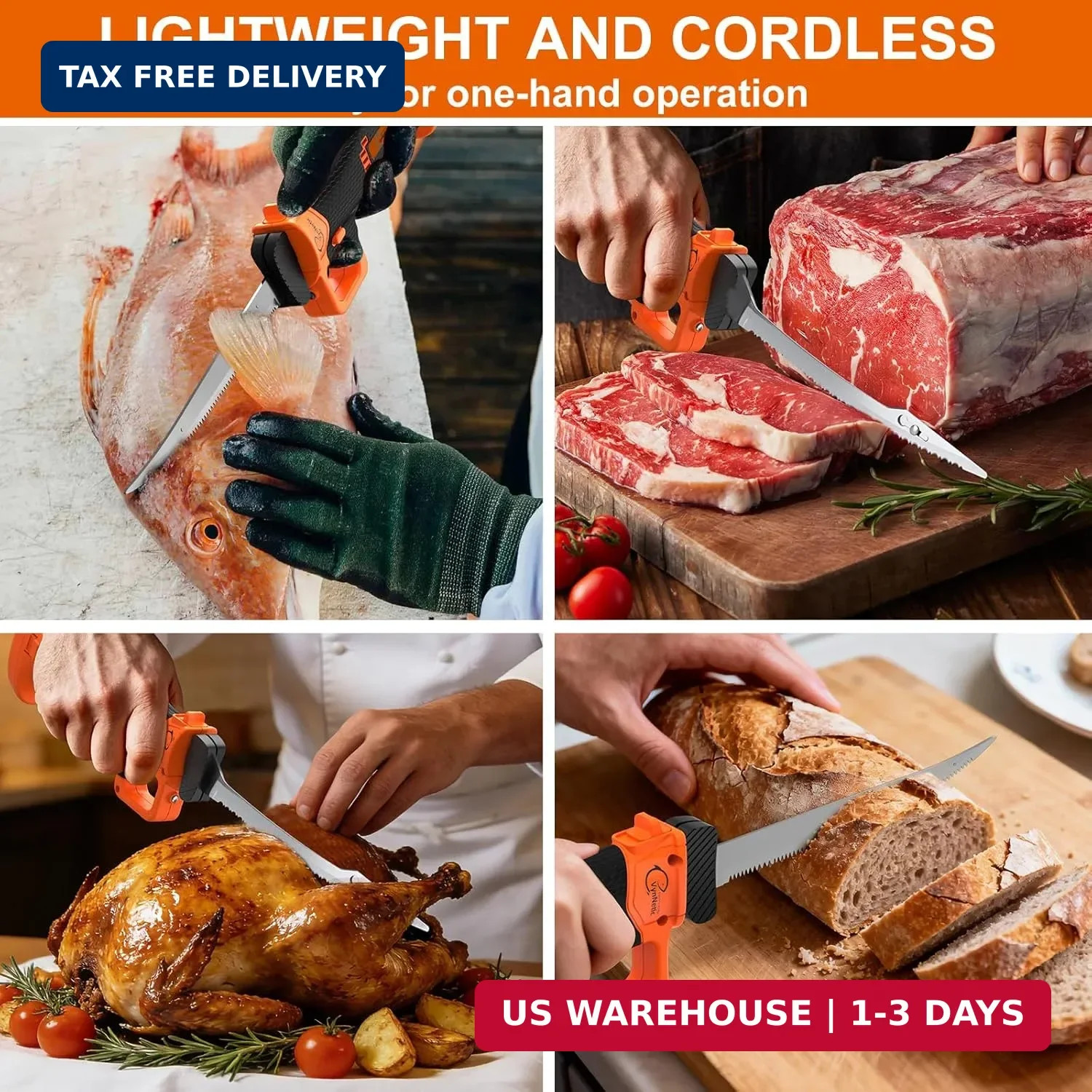 Electric Fillet Knife for Fish – Rechargeable Cordless Electric Knife With Non-S