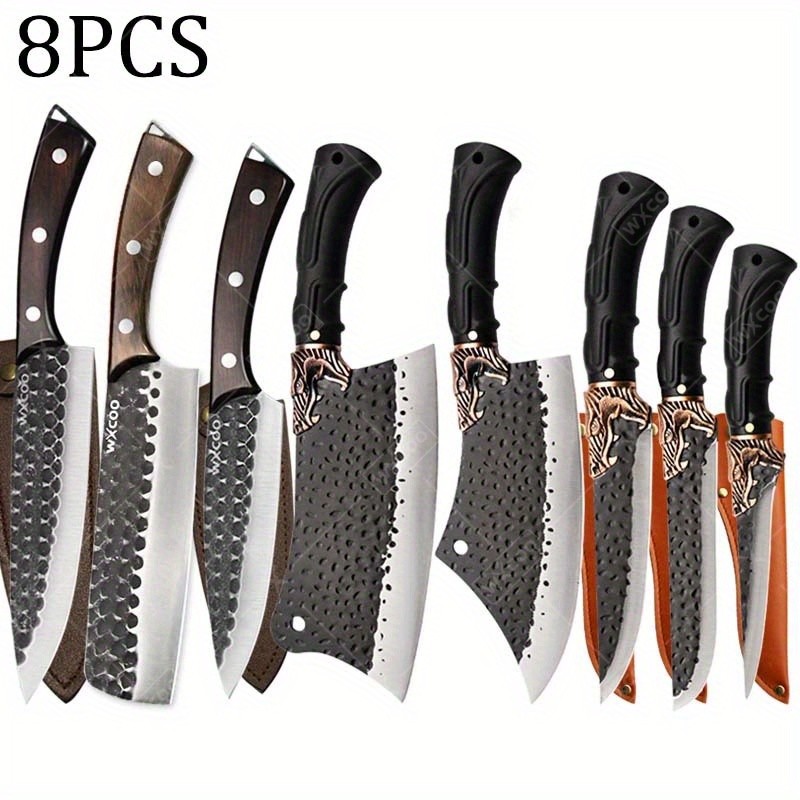 8PCS Professional Chef Knife Set Handmade Forged Stainless Steel Boning Cleaver