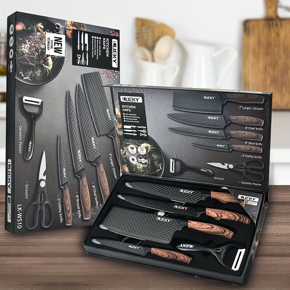 Professional 6 Piece Kitchen Knives, Chef, Cleaver, Slicer, Utility Knife Peeler
