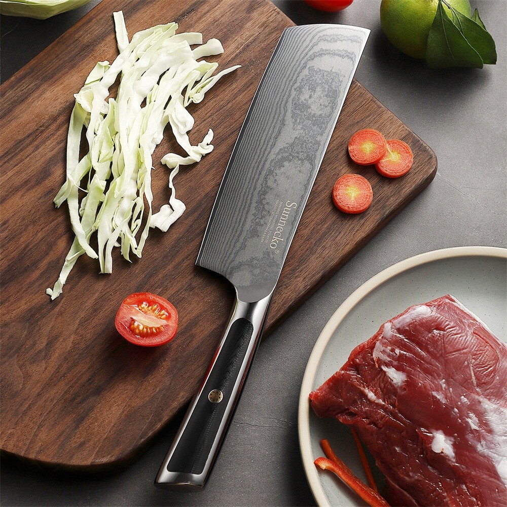 Japanese Nakiri Knife 7 Inch VG10 Damascus Steel Cleaver Cutting Kitchen Knife