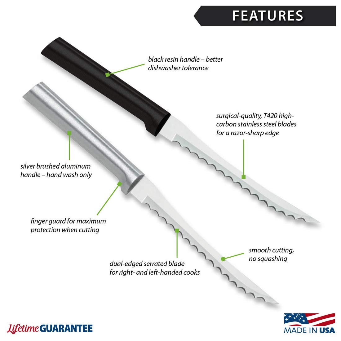 Silver Tomato Slicer Knife With 5 Blade Dual Serrated Edge Made In Usa