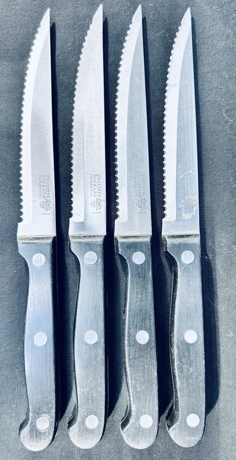 Philippe Richard Stainless Steel Serrated Steak Knife Full Tang 4.5in Set of 4